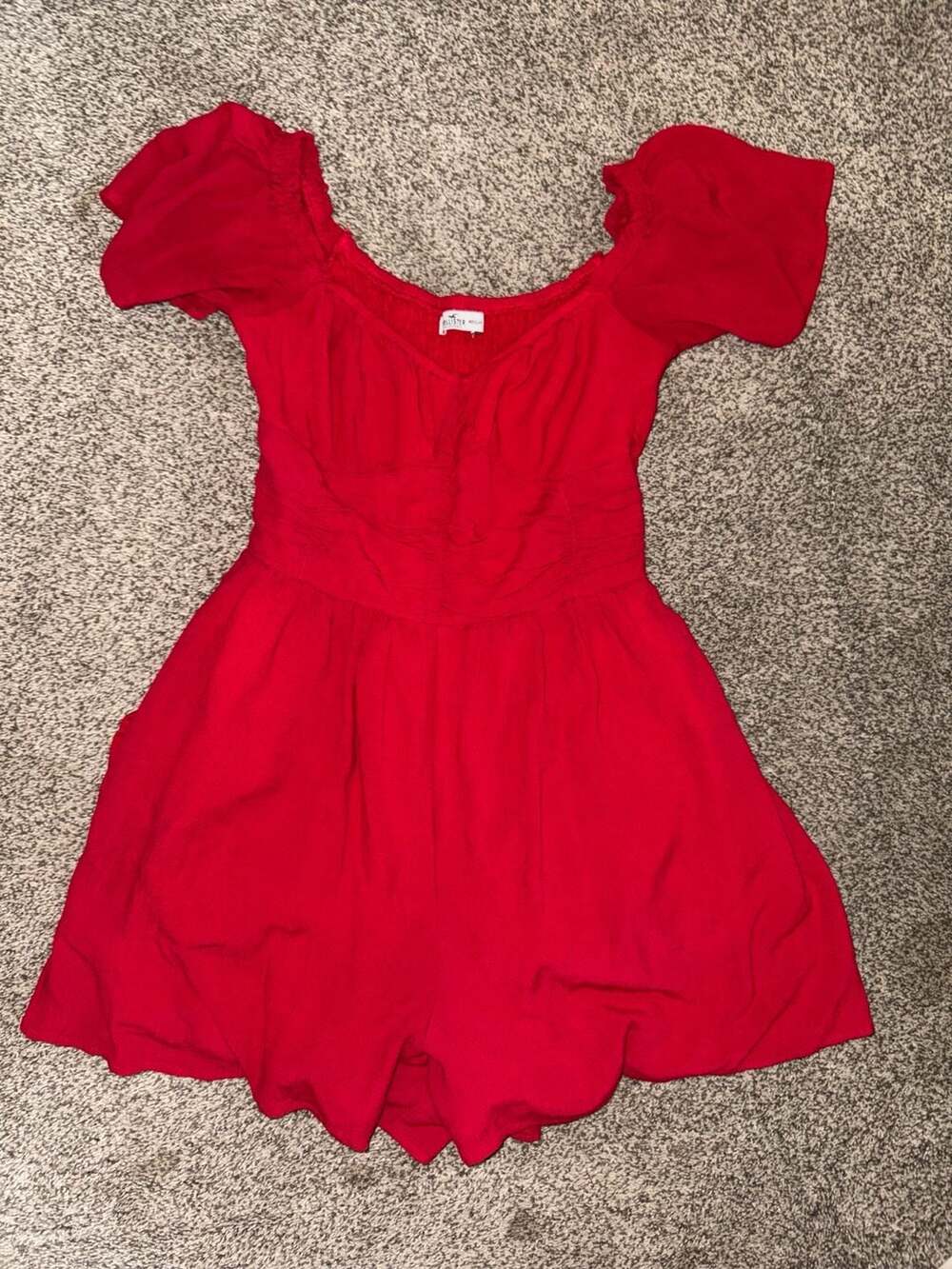 Hollister Red Smocked Off-the-Shoulder Sweetheart Romper
